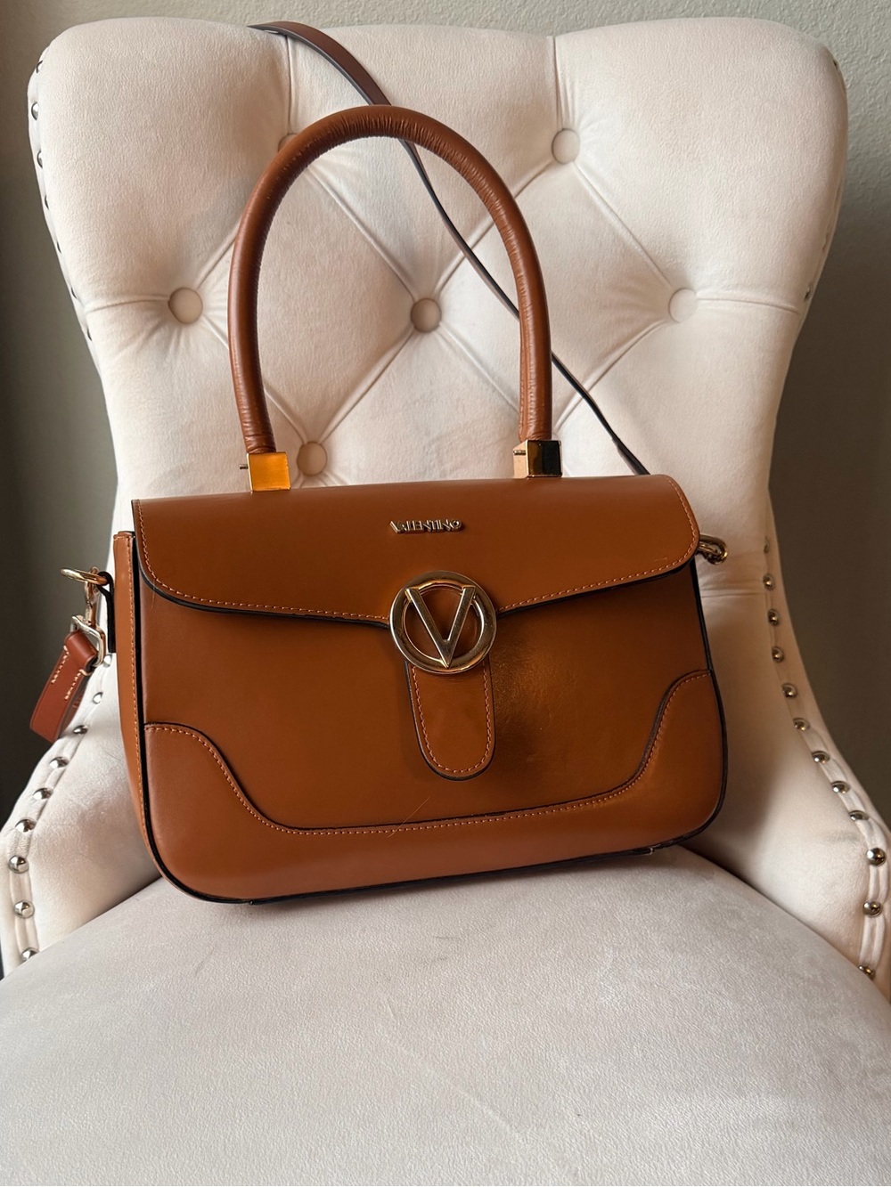 🤎 Valentino by Mario Valentino Cognac Leather Satchel • Made in Italy